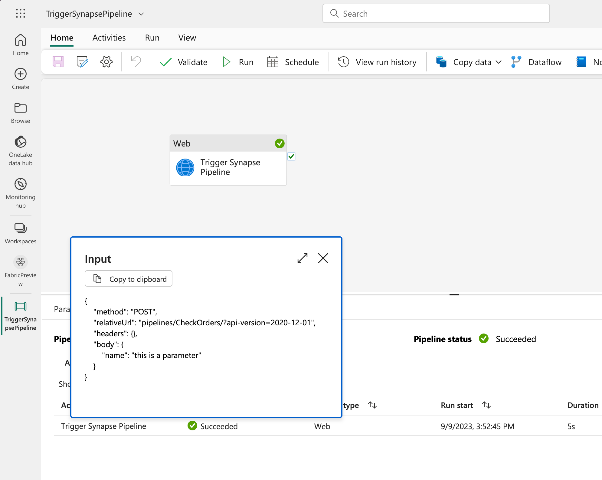 Triggering Synapse Pipelines from Microsoft Fabric via REST APIs